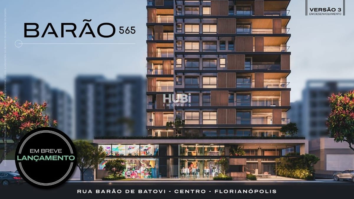 Lançamento (SPE): Apartamento 127m² com 3 Suítes no Barão 565 - Centro, Florianópolis com sacada e piscina - Preço de Custo